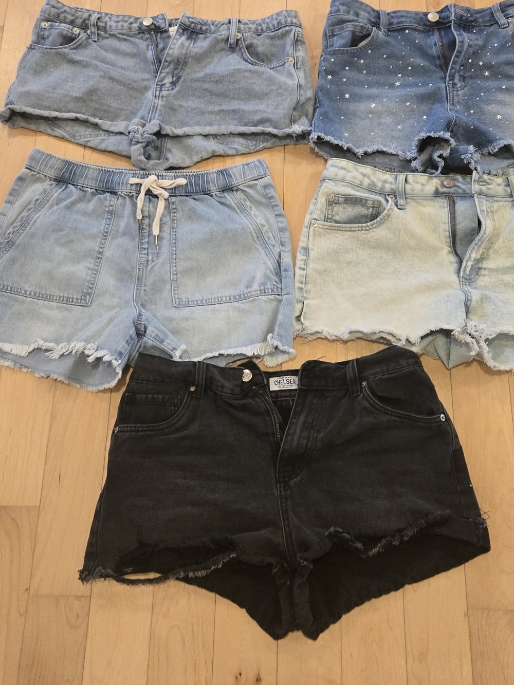 Mixed Denim & Black Distressed Shorts Lot - Light & Dark Washes Sizes L 11, 12,